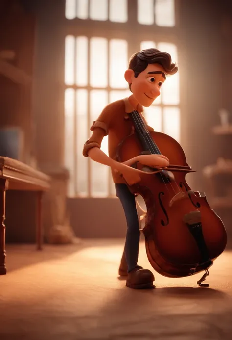 homem tocando baixo em show de rock pixar 3D