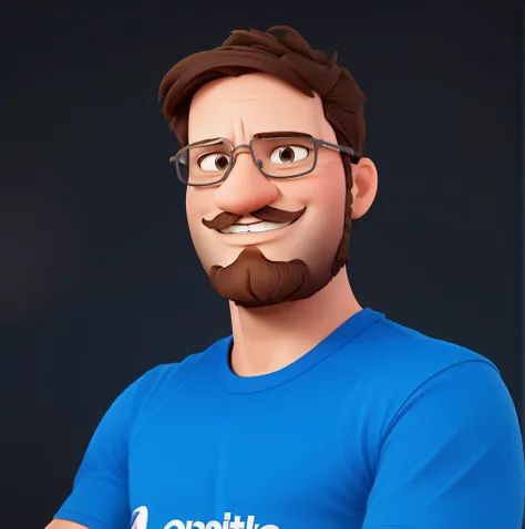 Um homem branco com oculos e barba, In a Disney Pixar-style office, alta qualidade, melhor qualidade