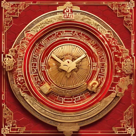 Chinese regimental emblem，Take the Chinese five-star red flag as a reference，Chinese pentagram，The color must be predominantly red，Only red color can appear，white colors，Light yellow。