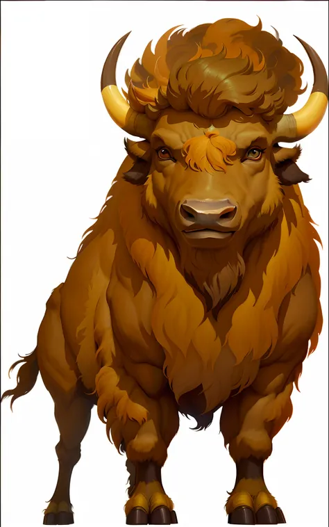 Ultra HD 3D、bison, Beautiful rendering details. The overall atmosphere is calming, Full of hope and tranquility. White background