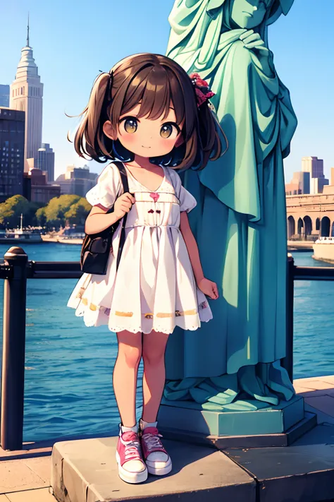 sightseeing in new york、the statue of liberty、kawaii girl、american fashion、happily face、brown skin、​masterpiece、top-quality、top ...