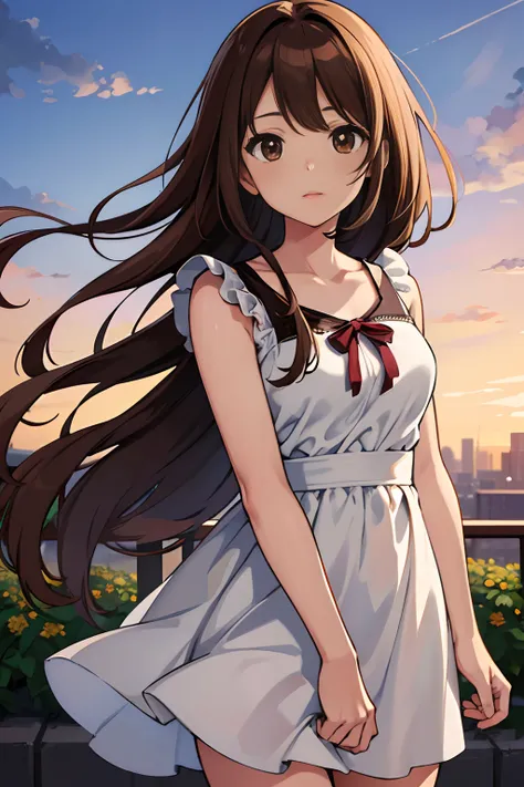 High resolution, masutepiece, New flower two wind valley, Brown hair, Solo, 1girl in, exterior, Cut background, Detailed eyes, ((Brown eyes))