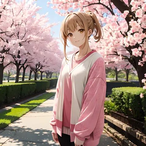 Shiina mahiru, Casual clothes, sakura trees background