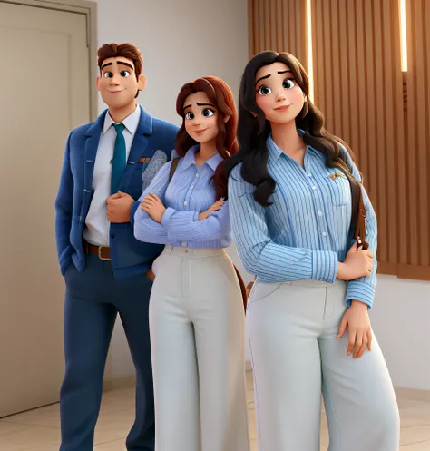 um homem e duas mulheres no estilo disney pixar na melhor qualidade