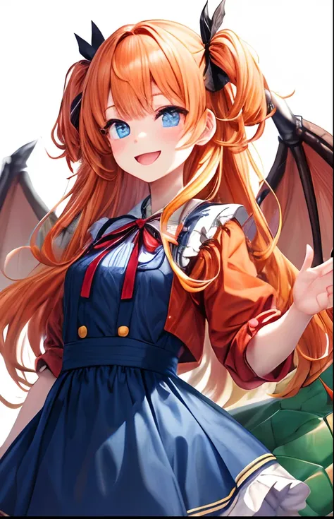 girl with、No background、without background、Background through、Orange hair、Orange hair、Twin-tailed、Two knots、Subject bangs、Aligned bangs、Blue eyes、Blue eyes、Eyes sparkle、Sparkling eyes、Striped dress、bow ribbon、The dragon、dragon、feathered、Twin-tailed、Two kno...