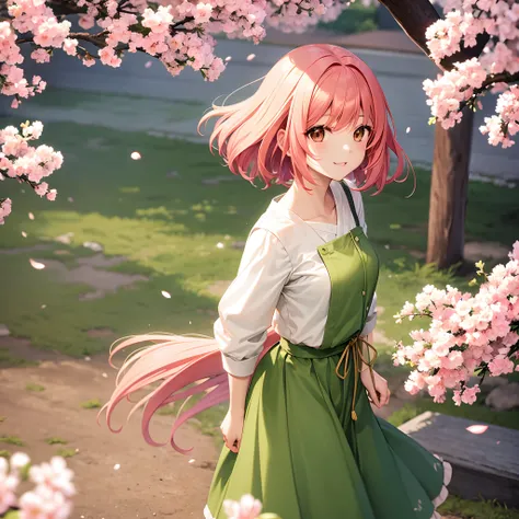 Garota anime,cabelo rosa,garota japonesa jovem em meio a sakuras ,flores de cerejeira sorriso ultra hd anime