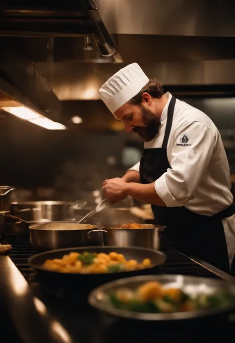 “An image of a chef cooking in a restaurant kitchen.”