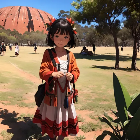 Tourism in Australia、Ayers Rock、Pretty girl、Gamine、flat chest,fullnude、Aboriginal Costumes、​masterpiece、细致背景