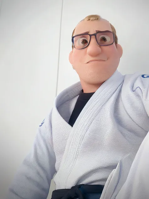 Homem branco cinquenta anos de corpo inteiro lutador de jiu-jitsu estilo Disney pixar alta qualidade melhor qualidade