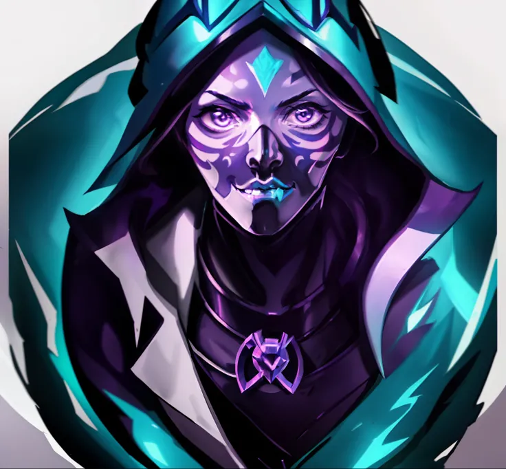 A skull with a purple and black face and a purple and black mask, league of legends inventory item, style of league of legends, league of legends arcane, arcane league of legends, king of time reaper, style league of legends, League of Legends character, p...