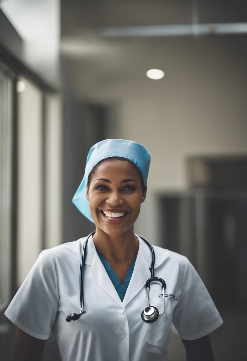 “An image of a doctor or nurse smiling while interacting with patients.