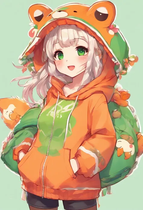 Girl in a green frog hoodie、Girl in an orange fox hoodie、Halloween Event Elaborate Animation、Japanese anime