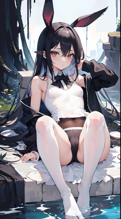 opening legs，Bunny ears，No underwear， the feet，is shy，sitted， Feet，Exposed genitals，clear liquid，Bigchest，transparent panty，soaking wet，Hold your thighs from behind with your hands，Emotive expressions，Ambiguous，taunt，Succubus，Unoccluded，There is no lower l...