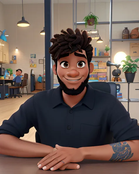 uM HOMEM NEGRO ESTILO DISNEY PIXAR, ALTA QUALIDADE, MELHOR QUALIDADE