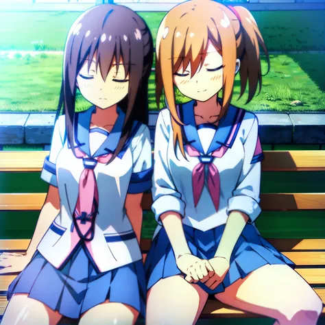 masutepiece, best quality, school uniform, sleeping on a bench