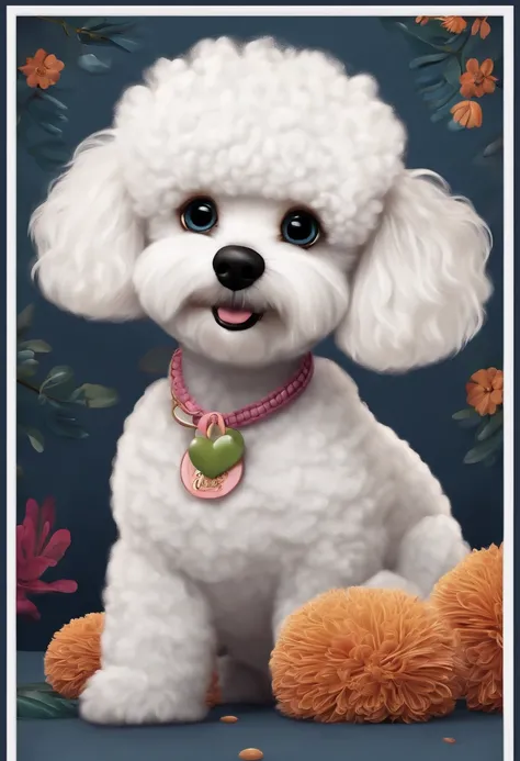 Create a poster inspired by Disney Pixar movies, apresentando uma cachorrinha poodle branca. The poster is titled Juju Digital art should be in the style of Pixar, reminiscent of an animated feature.