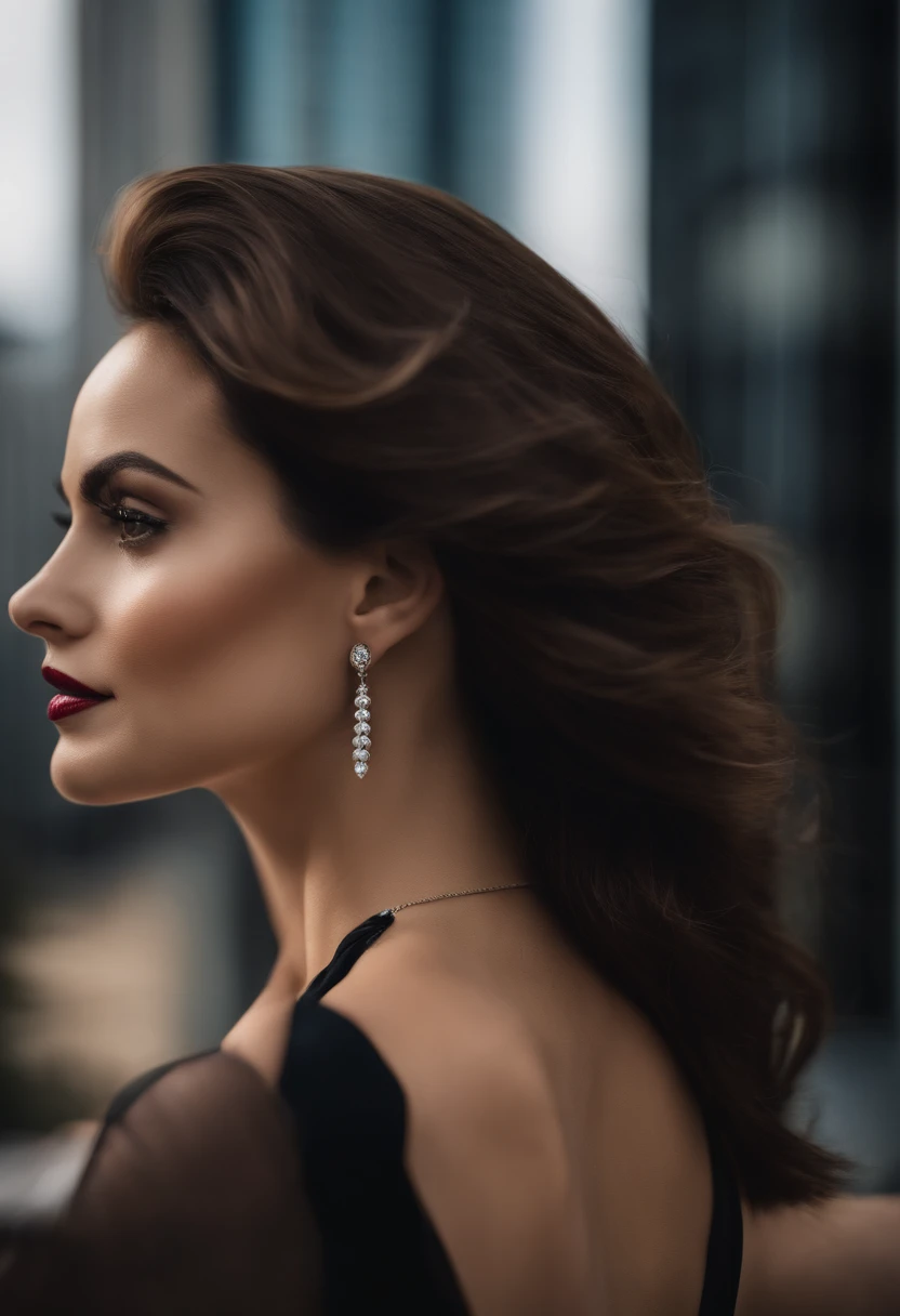 (uma mulher bonita, mulher poderosa:1.1, Leader:1.1, estilo hiper-realista:1.1), Olhos detalhados, Detailed lips, Rosto extremamente detalhado, long eyelashes, Stylish appearance, confident expression, roupas elegantes, standing posture, high-angle view, o...