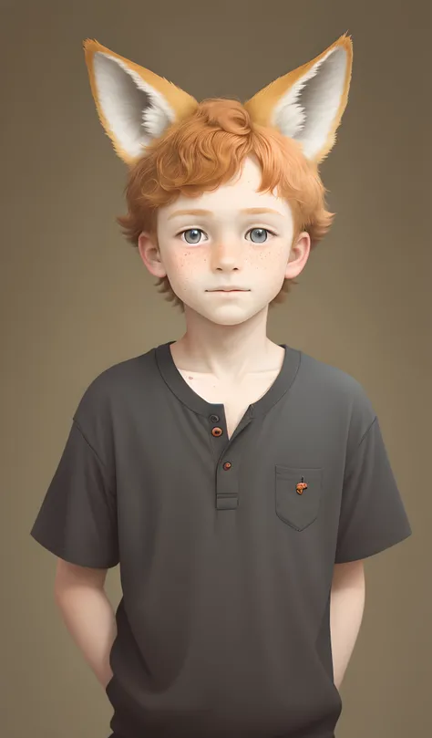 a 12 year old ginger hair boy with freckles with red fox ears