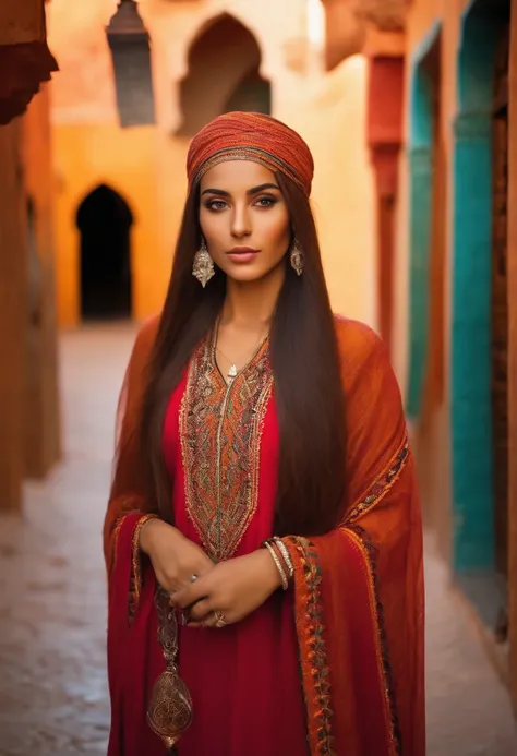 Moroccan girl with long straight hair with a slim and fit figure