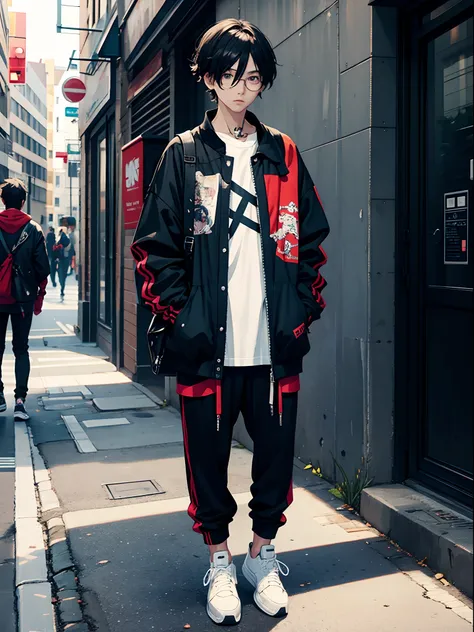 anime man, streetstyle clothes, oversize