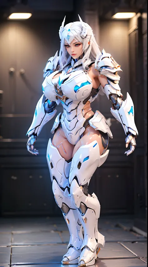 Silver Dragon Queen, Big breasts, Mecha heavy armor, cleanness, standing, Thick body, Abs.