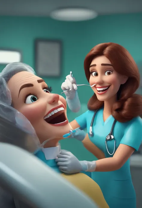 Dentista mulher atendo uma paciente Pixar alta qualidade