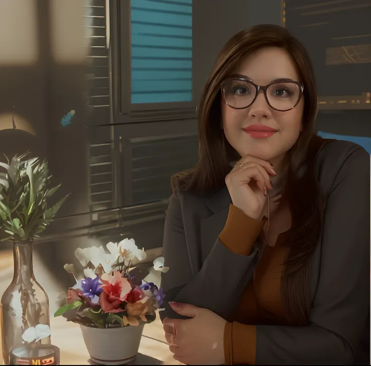 A brunette businesswoman with disney pixar style glasses, alta qualidade, melhor qualidade