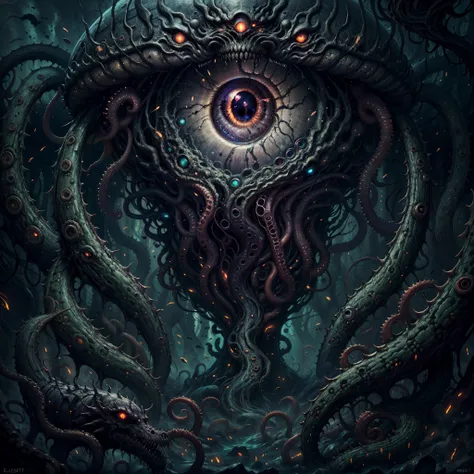 (best quality,4k,8k,highres,masterpiece:1.2),ultra-detailed,(realistic,photorealistic,photo-realistic:1.37),eldritch eye monster...