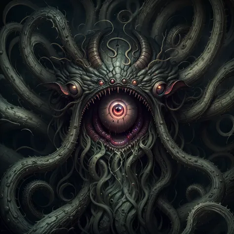 (best quality,4k,8k,highres,masterpiece:1.2),ultra-detailed,(realistic,photorealistic,photo-realistic:1.37),eldritch eye monster...