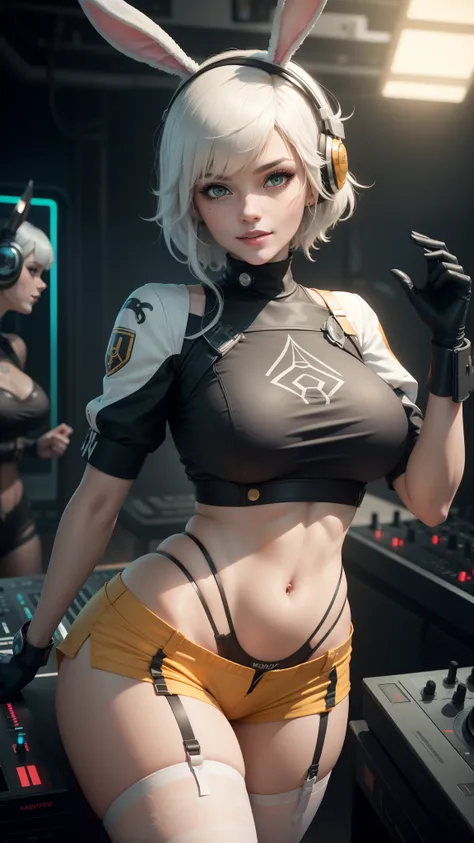 gwen tennyson,nobara kugisaki,yorha 2b,yshtola rhul,d.va,overwatch,nier automata,eva pilot,daft punk night club, tattoos,orange and silver plugsuit,white short sleeve pilot top,orange lycra micro shorts,garter belt,uncovered belly,short hair,cute makeup,gr...