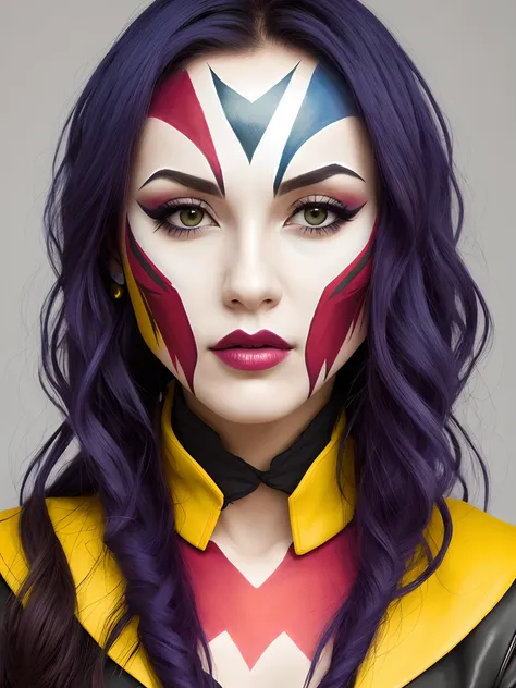 Mandalorian woman face paint blue yellow