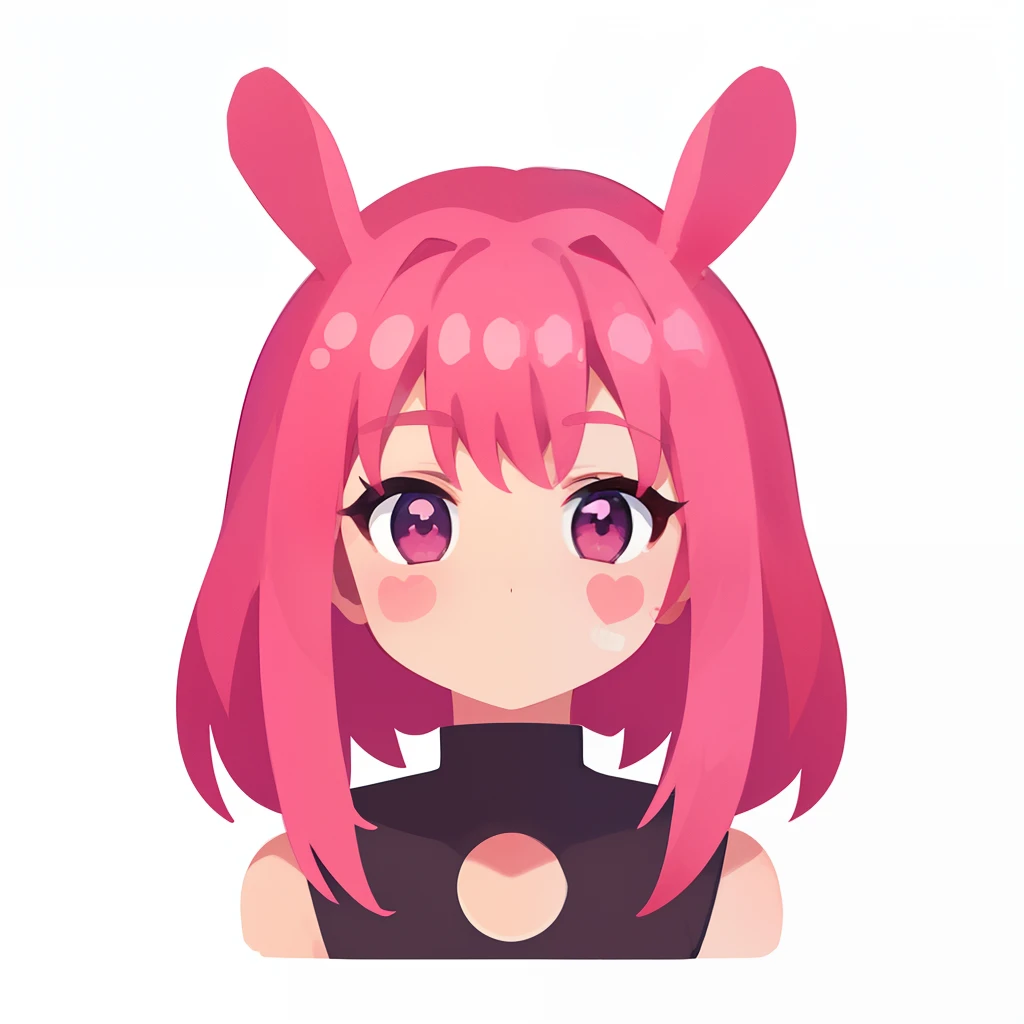 Color Dick 0n Icon、ik1、a sticker、1girl in、Rabbit-eared girl、close up of face、Front face、Depiction up to the shoulders、鎖骨、Depiction of a rustic face like a silhouette、A pink-haired、cartoon bone、top-quality、hight resolution、