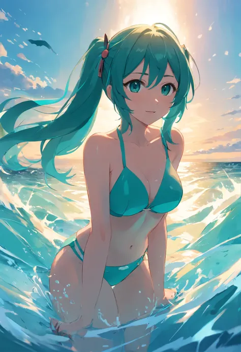 blacksilk，Big breasts Hatsune Miku，Raised sexy，flooded with water，the ocean，Get wet，shirtless，miku