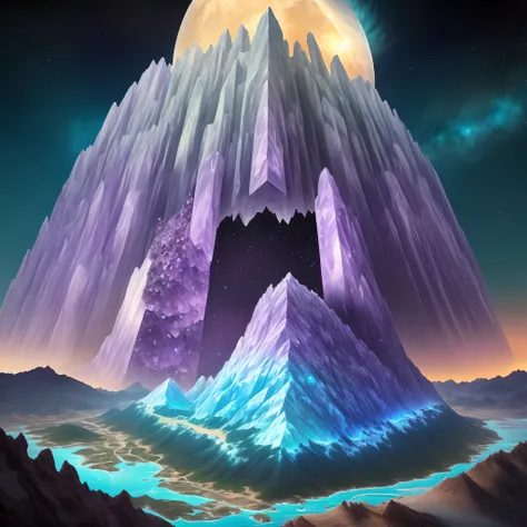 Craft a celestial observatory atop a crystalline mountain range, inspired by Salvador Dalis surrealism, using colors like amethyst, opal, and sapphire.