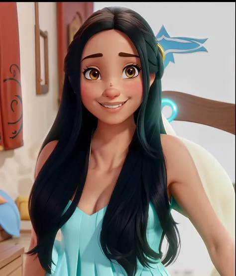 Uma mulher morena estilo personagem da Disney, alta qualidade, melhor qualidade