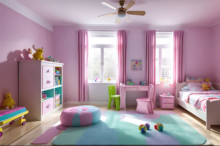 in 8K、top-quality、​masterpiece、profetional lighting、Pastel colored rooms、childs room、Toys