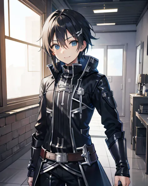 kirito, smile, HD, high res, looking at viewer, high quality, home