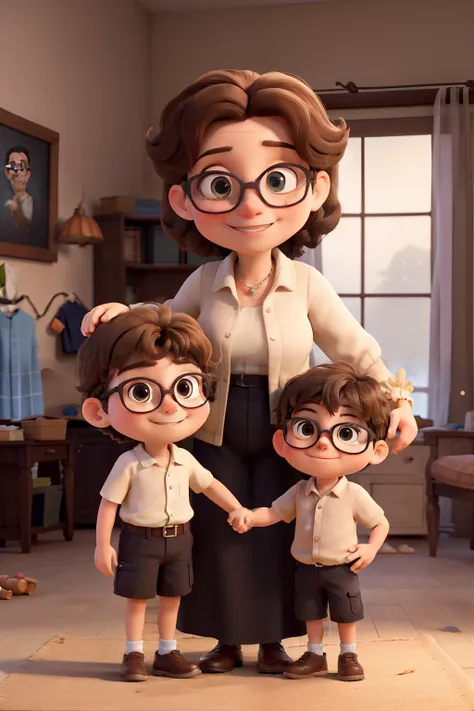 Obra-prima, de melhor qualidade, A family with a light-haired mother and a 3-year-old baby, Dark-haired father with glasses