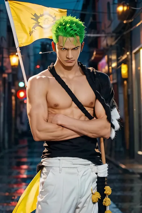 zoro holding a yellow flag