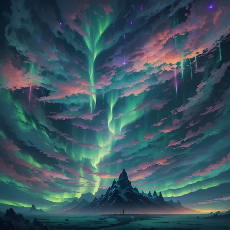 trippy art,(aurora borealis),The demons,starrysky。