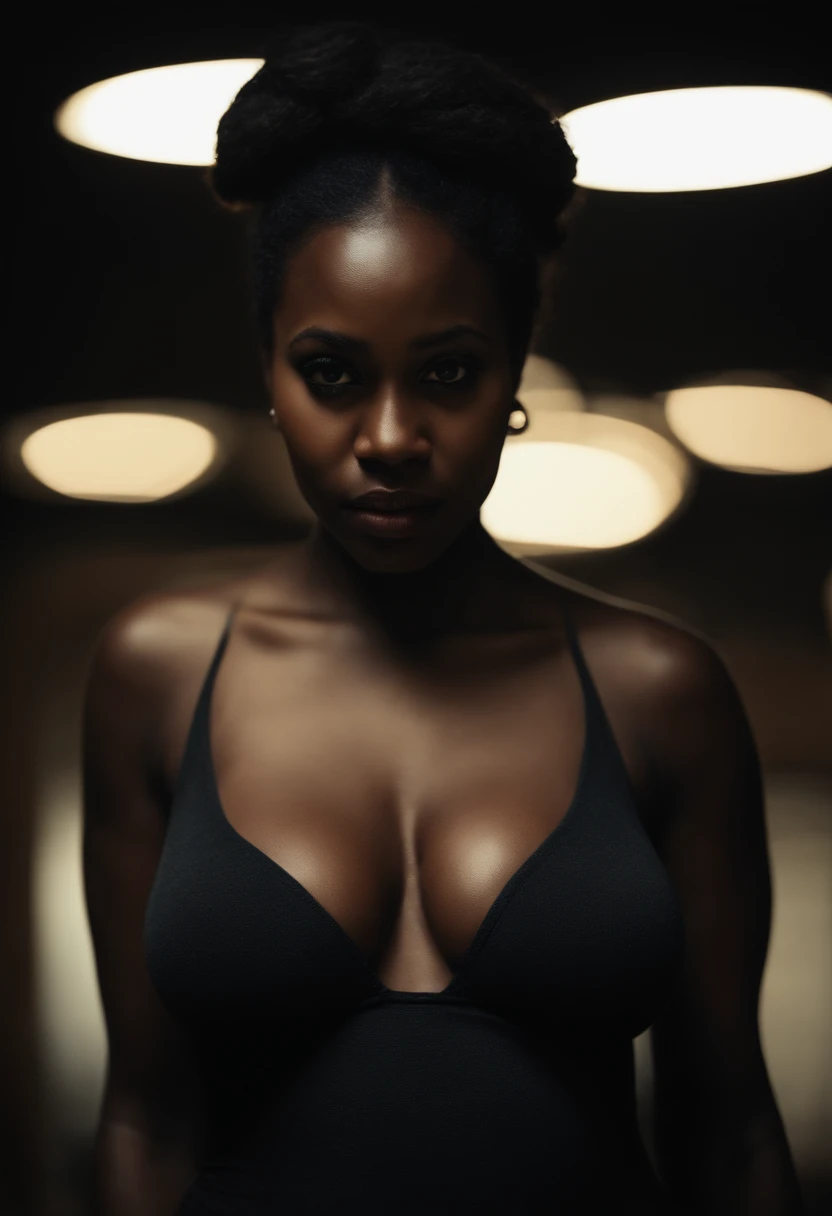 Nude dark black woman with huge areolas and long breast