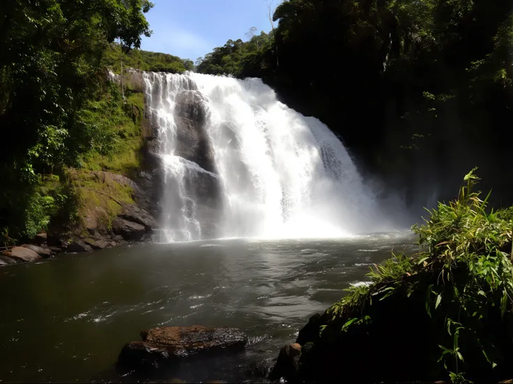 Theres a waterfall thats coming down the side of a hill, waterfall, cachoeira no fundo, (waterfall), com cachoeiras e rio, Cachoeira imensa, com cachoeiras, Cachoeiras, cachoeira ao fundo, water fall, Rainbow River Waterfall, cachoeiras e lagos, cachoeira ...