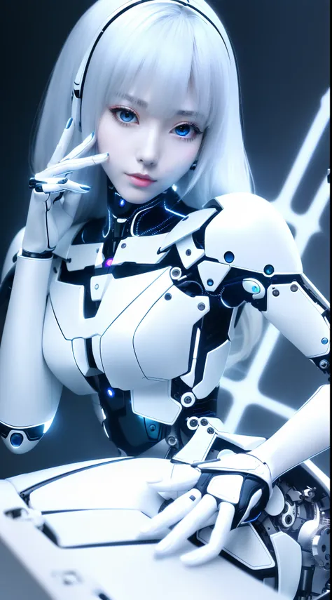 ((masutepiece)), ((top-quality), high quarity、ultra-definition, (Realistic),  ((well proportioned face))、fulcolor 、(scientific fiction)、(独奏)、Beautiful robot woman、Repaired Emotionless Robot、(Perfect robot joint)、(Detailed electronic board:1.2)、(Machine fra...