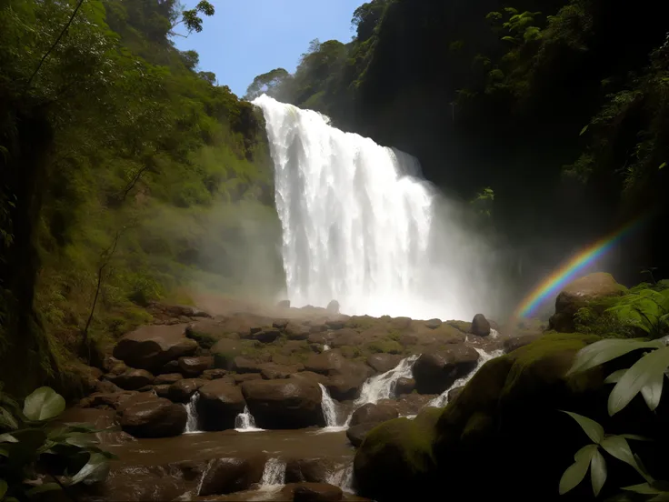 Pixar-inspired poster Theres a waterfall thats coming down the side of a hill, waterfall, cachoeira no fundo, (waterfall), com cachoeiras e rio, Cachoeira imensa, com cachoeiras, Cachoeiras, cachoeira ao fundo, water fall, Rainbow River Waterfall, cachoeir...