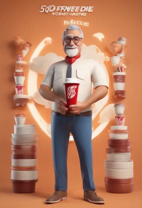 creates a logo of a 50-year-old man holding a KFC-style coffee cup, melhorando a imagem. imagem 4k, Altas.