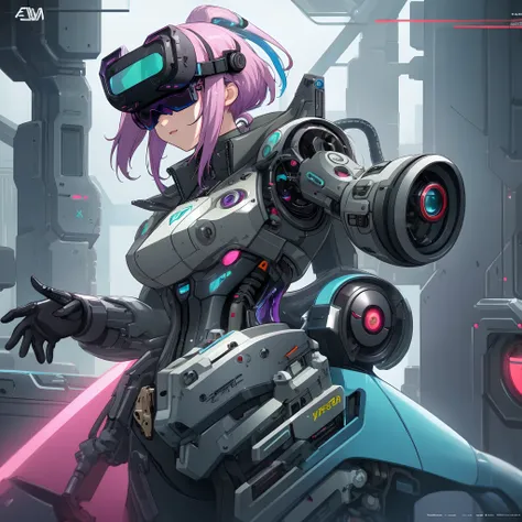 Colored hair，Futuristic，cyber punk perssonage，super detailing，Ex Machinae wears VR glasses，