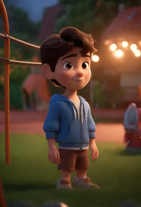 (Pixar 1.23 style) 1 boy ((upper body front, bust shot)), solo, cute kid, brunette, pretty tracksuit, boy, korean child, playground, ((masterpiece, highest quality)), (composite lighting)