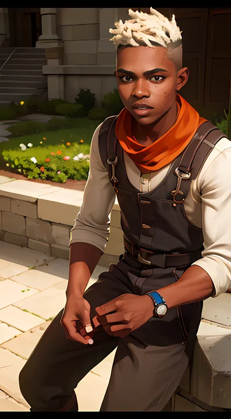 ekko arcane , arcane ekko much details , young face , young man 16 years old ,1boy, solo, dark-skinned male, dark skin, ((brown ...