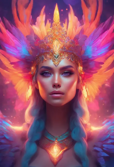 a woman with a neon makeup and headdress , transgressive art, sharp focus, 8 k, octane render , saturated colors, pastel colors