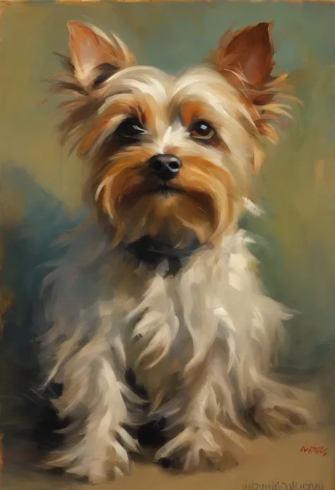 A painting of a Yorky begging for a treat, malcolm liepke painting, glossy painting, beautiful digital painting, digital art painting, Fine paintings, monochromatic. malcolm liepke oil painting, impressionist painting.inspired by malcolm liepke oil paintin...